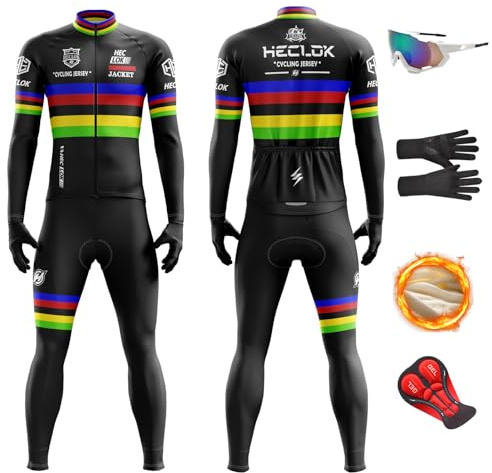 HECLOK Maillot de Ciclismo para Hombre Invierno | Conjunto Térmico Antiviento con Pantalones de Gel 9D para Bicicleta de Carretera y MTB - Protección Total contra el Frío (TYP-2,M)