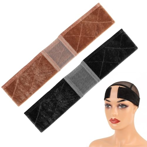 2PCS Wig Grip Band Non-Slip Velvet Adjustable Headband for Women Men, Secure Wig Holder for Frontal Wigs, Comfortable Elastic Wig Band for Daily Wear, Sport, Cosplay, Hair Styling (Black Brown)