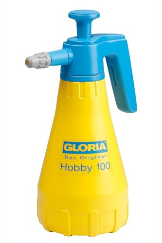 Gloria Hobby 100 tryckspruta 1 L | Handspruta för växtvård och växtskydd | 3 bar handtrycksspruta med justerbart mässingsmunstycke, säkerhetsventil och fyllningsremsor | gul/blå