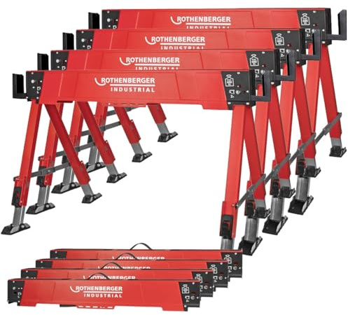 ROTHENBERGER Industrial 4er Set Falt Arbeitsbock, Sägebock, Unterstellbock, Klappbock höhenverstellbar, klappbar, bis 600 kg belastbar