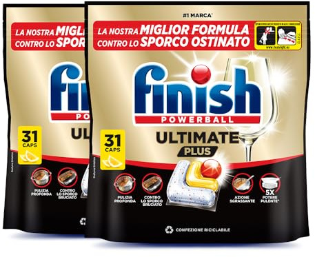 Finish Ultimate PLUS Pastiglie Lavastoviglie al Limone, 62 Capsule Lavastoviglie, Pastiglie per Lavastoviglie contro lo Sporco e i Residui Incrostati