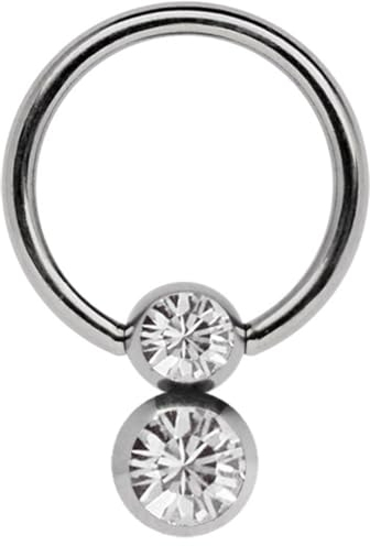 Titan Piercing Ring 1,6 x 9 mm mit 5/6 mm Doppel-Steinkugel in klar