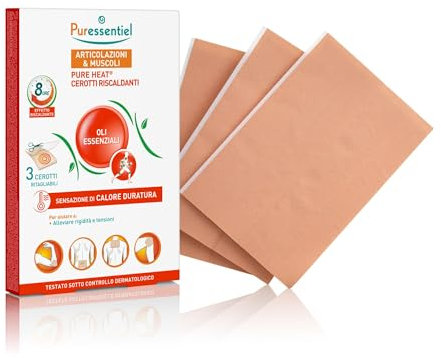 Puressentiel - Articolazioni e muscoli - Effetto riscaldante per 8 ore - Cerotti riscaldanti con 14 oli essenziali - 3 cerotti