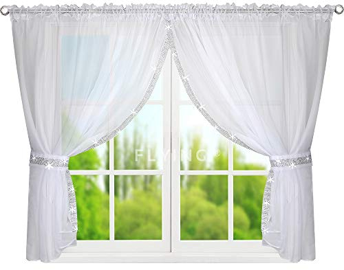 TOP Fertig-Gardine aus Voile NEU Top Design Set Gardinen mit Kräuselband küche Weiss kurz Schöne Küchegardine mit Kräuselband 150 x 400 cm LB-248