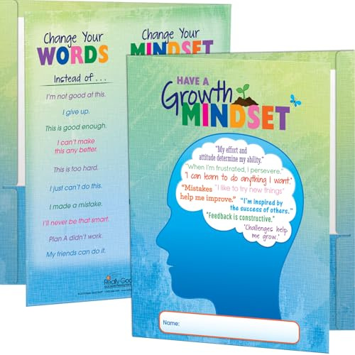 Really Good Stuff Growth Mindset 2-Pocket Folders, Set of 12