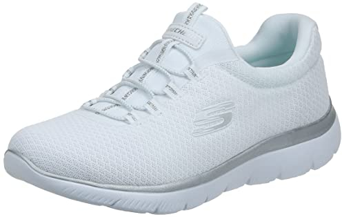 Skechers Womens Summits Top Player Sneaker, White Mesh Silver Trim, 5 UK