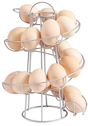 Flexzion Egg Skelter Moderner spiralförmiger Eierhalter Arbeitsplatte (mittelgroßes Eierdisplay) – freistehender kabelgebundener Eierhalter für frische Eier, Spenderständer, Aufbewahrungsregal für