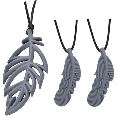 Sensory Silicone Fidget Necklace - Elegant Leaf/Feather Design, Safe Teething Toy for Babies & Calming Aid for Anxious Students/Teens/Adults,BPA-Free