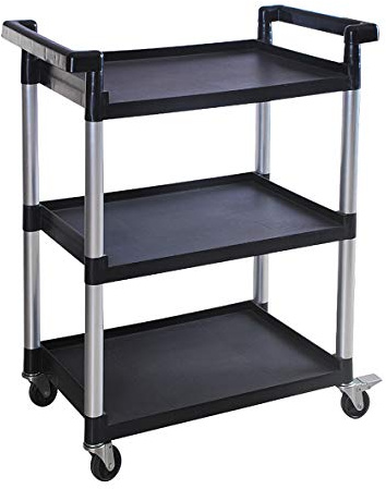 MaxWorks 80774 3-Shelf Utility Plastic Cart with Wheels-225 Lbs Maximum Capacity , Black