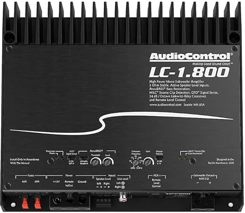 AudioControl LC-1.800 High Power 800W RMS Monoblock Car Amplifier – AccuBASS Subwoofer Bass Boost, Balanced Power Supply, 1Ω Stable MOSFET, Low Distortion, Premium Bass Performance