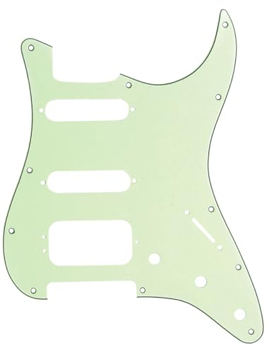 Musiclily Pro 11 Löcher Abgerundete HSS Schlagbrett 3 lagig Mint Green | mit 3 Schrauben Humbucking Pickup Mount, für Fender American/Mexican Strat E-Gitarre