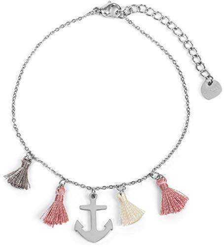 styleBREAKER Kvinnor rostfritt stål armband med ankare berlock och tofs, ankarkedja, smycken 05040166, Rostfritt stål