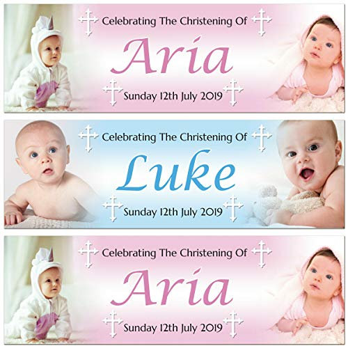 2 Personalised Christening Banner Baptism Naming Day Photo Baby Party Poster decoration
