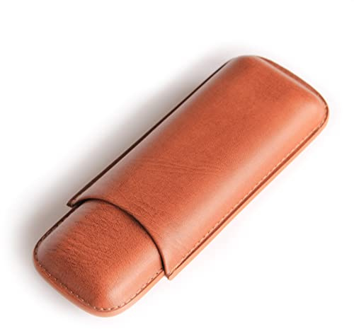 CASE ELEGANCE Travel Case for Two Cigars in Brown Vegetable Leather (Marron)