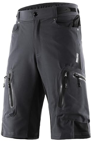 ARSUXEO Herren Radhose Loose Fit MTB Shorts Wasserabweisende Outdoor Sporthose mit 7 Taschen 1202 Grau L