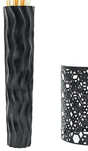 Leewadee Große Deko Bodenvase Für Dekozweige, Hohe Standvase Für Pampasgras, Design Holzvase, 85 cm, Schwarz