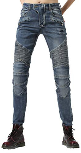 Takuey Women Street Motorcycle Riding Pants Motocross Racing Protective Jeans with Knee Hip Pads (M(30)=Waist 31.5) Blue