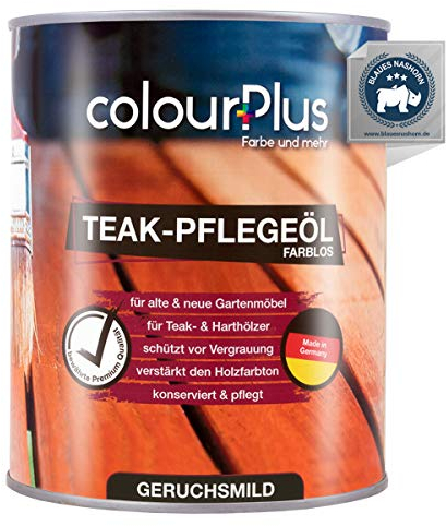 colourPlus Teak Öl FARBLOS 1L | Intensiver Holzschutz und Lasur für Gartenmöbel, Holz-Zäune und Terrassendielen | Teakholz Öl aussen | Holzöl farblos und Teaköl für Gartenmöbel