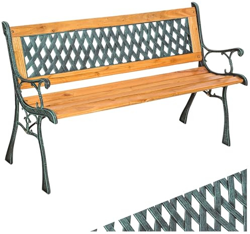tectake® Trädgårdsbänk, 2-sitsig, Stabil och Robust i Naturträ och Dekorativt Gjutjärn, Vädertålig, För Alla Utemiljöer, 128x51x73cm
