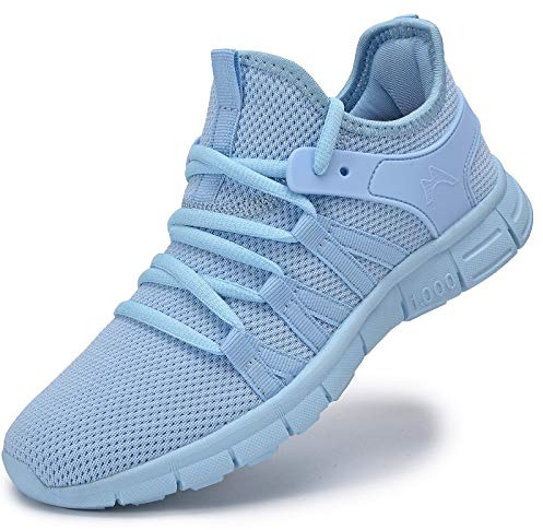 AOE Women's Fashion Slip-On Walking Running Tennis Shoes Light Blue