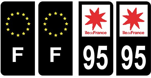HADEXIA Set of 4 Self-Adhesive Car Number Plate Registration Stickers for Val-D'Oise Region Ile-de-France Logo Black Colour & F France Europe