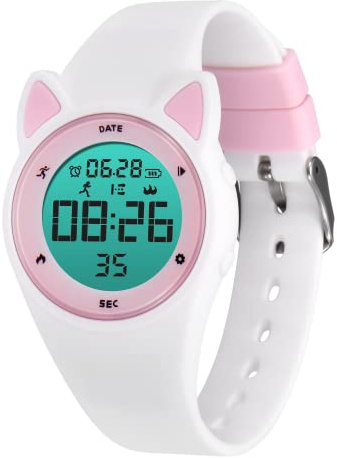BEN NEVIS Barnklocka, tonårsklocka, pojke digital sport fitness tracker, med larm/kronograf, vattentät, present för pojke, flicka 5–15 år, 01-vit rosa/T15, 37 month, Rem