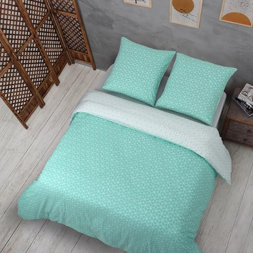 Vency Bettwäsche 155x220 2-Teilig Türkis - Oeko-TEX 80% Baumwolle & 20% Polyester, 1x Bettbezug Reißverschluss + 1x Kissenbezug 80x80 Umschlagverschluss, Puzzle Modell