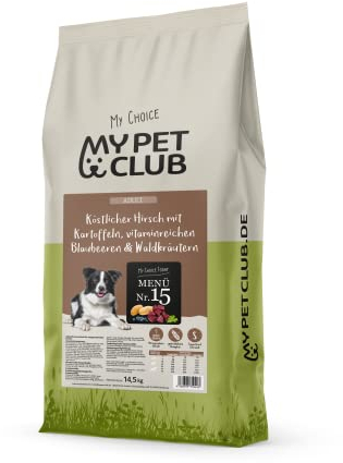 My Pet Club Wild (1x 14,5 kg) getreidefreies Trockenfutter Hirsch Pur | hoher Fleischanteil (ca. 80% Hirsch frisch) | Muskelfleisch | Hypoallergenes Hundefutter mit Kartoffel