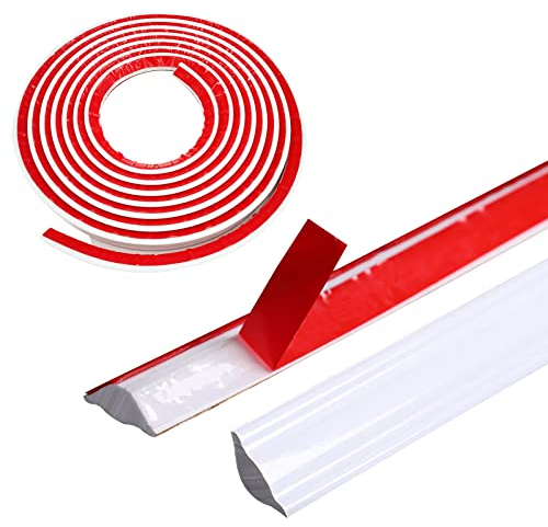 Plinthes de plafond autocollantes flexibles en TPE - Triangle décoratif pour plafond et transition murale - 5 m - Blanc - Pour bords de mur et de carrelage (3 m de long, 12 mm x 9 mm)