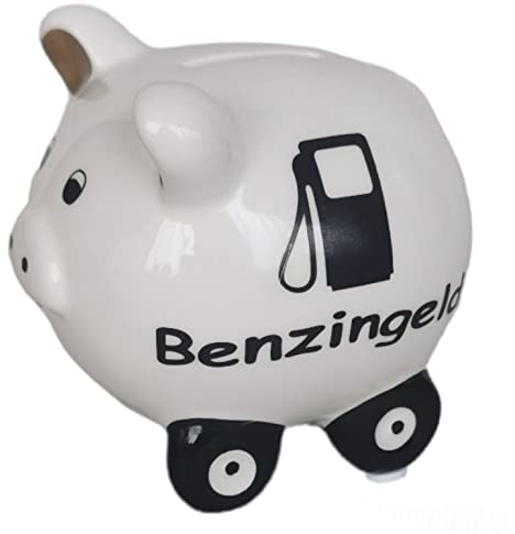 Sparschwein Benzingeld Keramik Porzellan weiß Spardose Benzinkasse Spritgeld Füherschein