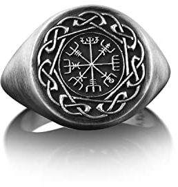 BySilverStone Jewelry Silberring Für Herren – Vegvisir Mit Wikinger-Knoten-Ring, Nordische Mythologie, Kleiner Siegelring Für Herren, Nordischer Herrenring Mit Gravur Aus Sterlingsilber, Wikinger