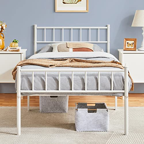Yaheetech Metallbett Metallrahmenbett Gästebett, Einzelbett/Doppelbett, Modern Bettgestelle Bettrahmen Jugendbett mit Lattenrost für Schlafzimmer Gästezimmer 90 x 190 cm Weiß