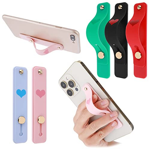 Cobee Loop Finger Holders, 5 Pcs Strap Grip with Telescopic Phone Stands, Universal Silicone Colorful Stand Compatible with Most Smartphones, Tablets (Love Heart)