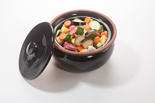 Aspira Home - Schmortopf, Tontopf, Bräter, Güvec Topf, Kochtopf aus Naturton - Schwarz glasiert mit Deckel - 24cm x 12cm - ca. 2 Liter Volumen