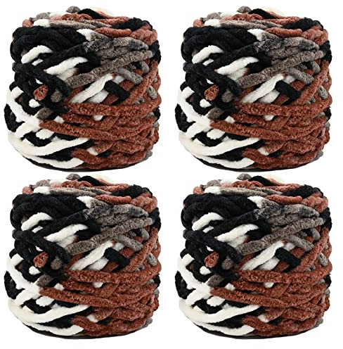 Strickwolle 4 x 100 g, mehrfarbiges Strickgarn zum Häkeln, weiches, klobiges Garn für Garnprojekte, Plüschbälle, handgefertigte Taschen, Pullover Schuhe Mützen Pullover Decken Schals (Gradient E)