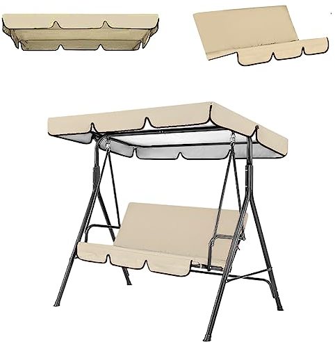 Gartenschaukel Bezug für Hollywoodschaukel,Dach für Hollywoodschaukel 3 Sitzer mit Sitzbezug Wasserdichtes Hollywoodschaukel Dachbezug für Gartenschaukel (Beige 98.4x72.8in)