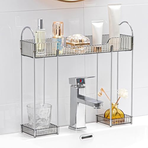 YCIA&DONE Bathroom Countertop Organizer Over The Faucet, Narrow Counter Organizers Above Sink, Table Mounted Faucet Over Sink Shelf for Kitchen, Toilet, Laundry(Smoky Gray)