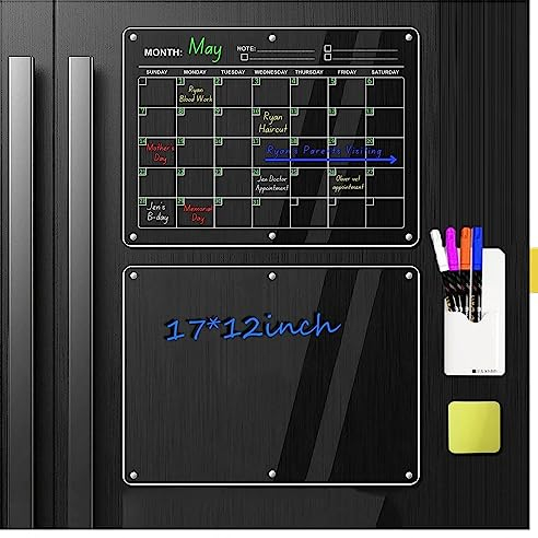 Alacritua Magnetischer Wochenplaner, 43 X 30 cm, 2Pcs Magnetic Fridge Calendar, Mit 4 Farbigen Markern 1 KüHlschrank-Radierer Und 1 Stifthalter Wochenplaner Magnettafel Familie