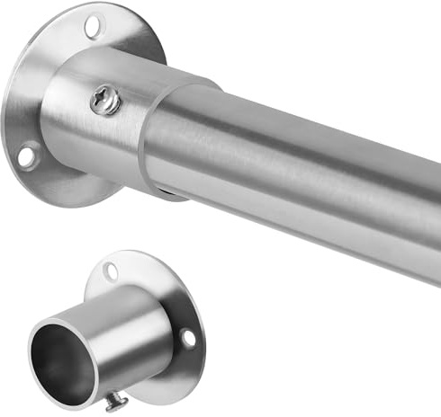 Wardrobe Rail, Extendable Clothes Rail Silver 74-163cm, Stainless Steel Clothes Hanging Pole With Screws and Fixing Sockets for Wardrobe 25MM