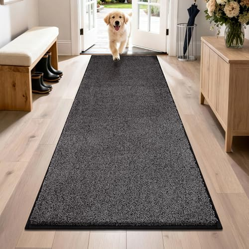 PURRUGS Zerbino cattura sporco, 80 x 178 cm, antiscivolo, lavabile in lavatrice, zerbino super assorbente, per porta d'ingresso, porta sul retro, corridoio, scarpe e zampe bagnate, colore: carbone