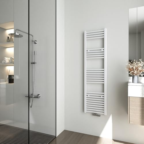 Heilmetz Bad Heizkörper 400 x 1400 mm Handtuchtrockner Weiß Bad-Heizkörper Handtuchheizkörper Mittelanschluss Heizung 476 Watt Leistung Handtuchwärmer