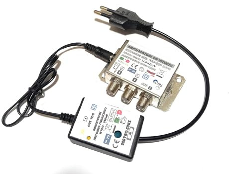 AMPLIFICATORE TV SEGNALE ANTENNA ALIMENTATORE DA INTERNO UHF/VHF 2 USCITE 25dB REG.