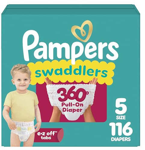 Pampers Diapers - Swaddlers 360° - Size 5, 116 Count, up to 100% Leakproof Comfy Dry Fit, Designed for Easy Changes, Pull On Baby Diaper (Packaging May Vary)