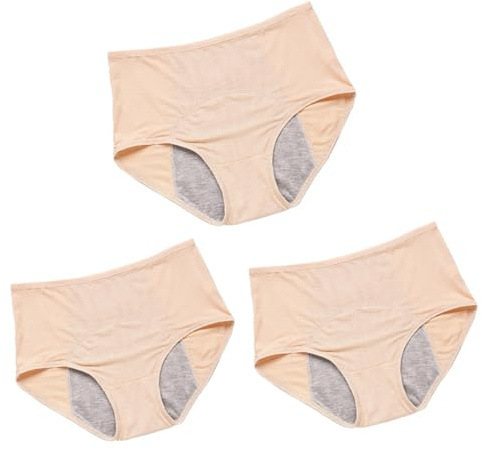 Braga Menstrual de Flujo Muy Abundante de Talle Alto Braga de Regla Higiénica Absorbente Lavable, Lote de 3 Bragas Menstruales Absorbentes, Beige-4XL