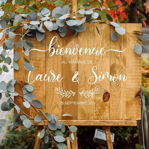 Französisches Individuelles Willkommensschild, Aufkleber For Hochzeit, Party-Aufkleber For Hochzeit, Eingangsschild For Hochzeit, Personalisiertes Hochzeitsschild Aus Holz – Name, Datum Optional(J sty
