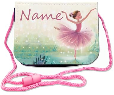 Maus-Design Kinder Brustbeutel mit Name, Ballerina | Schriftartwahl, Klettverschluss, Schnur zum Umhängen, Klarsichtfach, Personalisiert