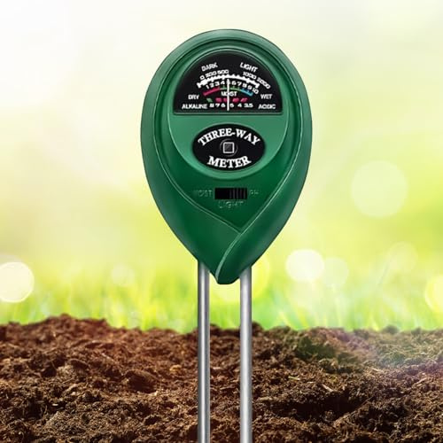 Boden pH Messgerät, 3 in 1 pH Wert Messgerät, Bodenfeuchtemesser, pH Messgerät Erde mit Temperatur/Feuchtigkeit/Sonnenlicht, pH Wert Messer Boden für Gartenarbeit, Landwirtschaft, Outdoor Pflanzen