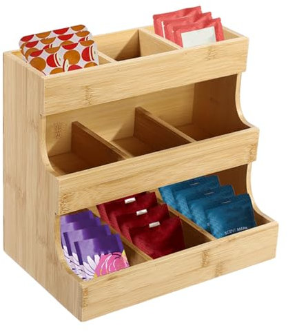 Organizador vertical de bolsas de té de bambú, soporte para bolsas de té, caja de té, organizador de bolsitas de té, caja de té, caja de té, caja de té, almacenamiento para bolsas de té, azúcar,