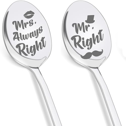 Set Di Cucchiai Da Caffè Incisi - Mr. Right & Mrs. Always Right - Regalo Di Nozze Per Coppia, Idea Regalo Per Sposi, In Acciaio Inossidabile