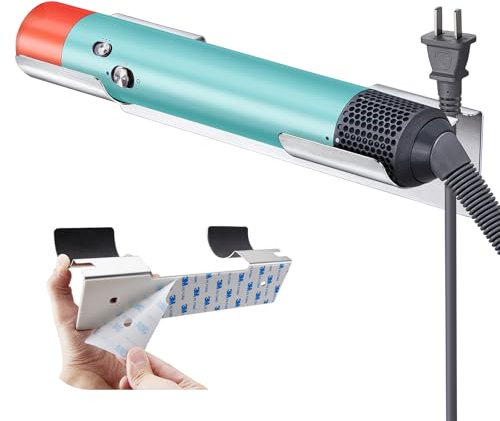Soporte para plancha de pelo sin taladrar, soporte para secador de pelo plateado y alisador, soporte de pared para plancha alisadora y rizador, soporte autoadhesivo para secador de pelo para baño